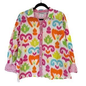 Gretchen Scott Women's XL Ikat Cotton Button Up Shirt Multi Color